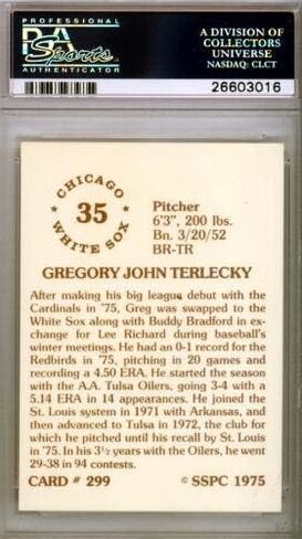 Greg Terlecky موقعة 1975 بطاقة SSPC #299 St. Louis Cardinals PSA/DNA #26603016 - بطاقات موقعة بالبيسبول in Saudi Arabia