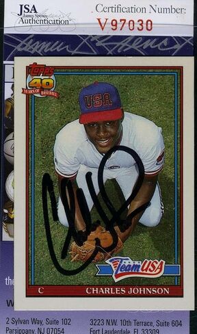 Charles Johnson 1991 Topps Rookie Jsa Coa Hand Signed Authentic Autograph - Baseball Slabbed Autographed Cards in Saudi Arabia