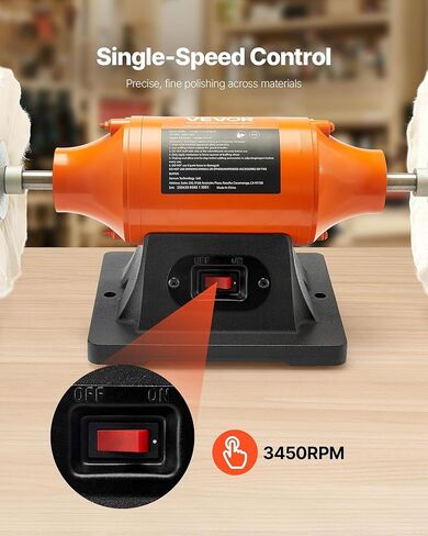 VEVOR Bench Buffer Polisher, 1/2HP Polishing and Buffing Machine, 0 to 8000RPM Benchtop Polisher with 2PCS 4" Cotton Wheel, 3PCS 3" Abrasive Fiber Wheels & Polishing Compound for Metal Jewelry Wood in Kuwait