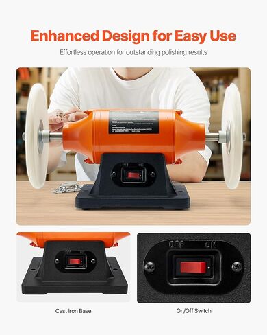 VEVOR Bench Buffer Polisher, 1/2HP Polishing and Buffing Machine, 0 to 8000RPM Benchtop Polisher with 2PCS 4" Cotton Wheel, 3PCS 3" Abrasive Fiber Wheels & Polishing Compound for Metal Jewelry Wood in Kuwait