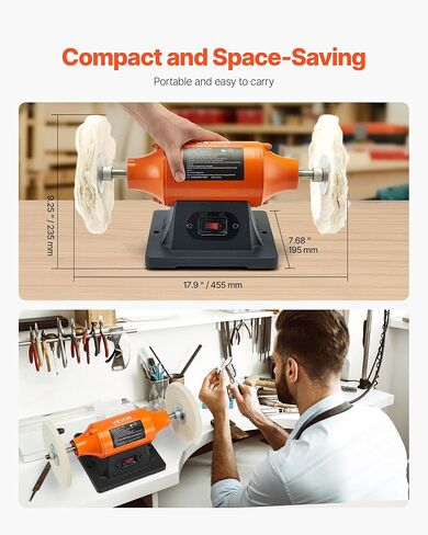 VEVOR Bench Buffer Polisher, 1/2HP Polishing and Buffing Machine, 0 to 8000RPM Benchtop Polisher with 2PCS 4" Cotton Wheel, 3PCS 3" Abrasive Fiber Wheels & Polishing Compound for Metal Jewelry Wood in Kuwait
