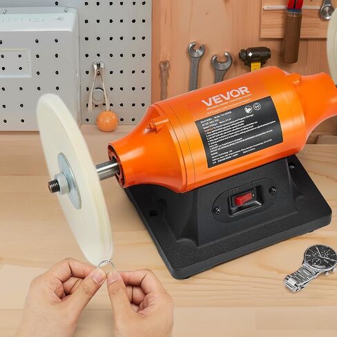 VEVOR Bench Buffer Polisher, 1/2HP Polishing and Buffing Machine, 0 to 8000RPM Benchtop Polisher with 2PCS 4" Cotton Wheel, 3PCS 3" Abrasive Fiber Wheels & Polishing Compound for Metal Jewelry Wood in Kuwait
