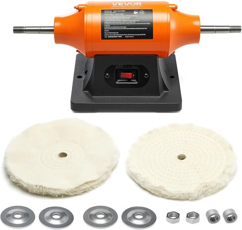VEVOR Bench Buffer Polisher, 1/2HP Polishing and Buffing Machine, 0 to 8000RPM Benchtop Polisher with 2PCS 4" Cotton Wheel, 3PCS 3" Abrasive Fiber Wheels & Polishing Compound for Metal Jewelry Wood in Kuwait