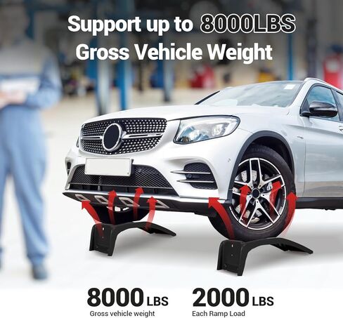 سعة 9 "رفع سيارة الصلب الصلب 8000 رطل ، 2000 رطل لكل منحدرات ، منحدرات الشاحنات الشاقة لإصلاح السيارات أو صيانة المركبات ، سلالم سيارة 2 حزمة ، أحمر in Kuwait