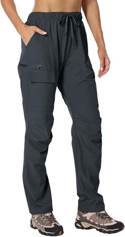 Women's Water-Repellent Hiking Pants - Windproof Lightweight with Elastic Waist & Cargo Zip Pockets (Fall Outdoor Travel) in Kuwait