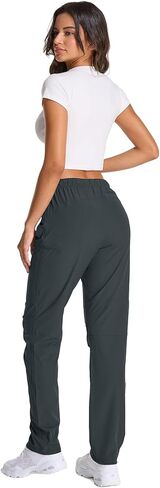 Women's Water-Repellent Hiking Pants - Windproof Lightweight with Elastic Waist & Cargo Zip Pockets (Fall Outdoor Travel) in Kuwait