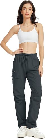 Women's Water-Repellent Hiking Pants - Windproof Lightweight with Elastic Waist & Cargo Zip Pockets (Fall Outdoor Travel) in Kuwait