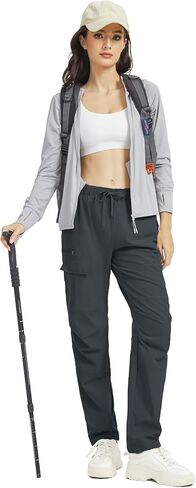 Women's Water-Repellent Hiking Pants - Windproof Lightweight with Elastic Waist & Cargo Zip Pockets (Fall Outdoor Travel) in Kuwait