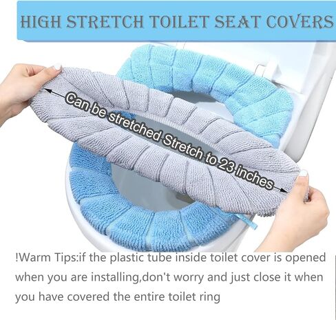 4 Pieces Toilet Seat Pad Toilet Seat Covers with Handle Soft Bathroom Toilet Lid Cover Cushion Thicker Stretchable Washable Universal Size (Blue) in Saudi Arabia