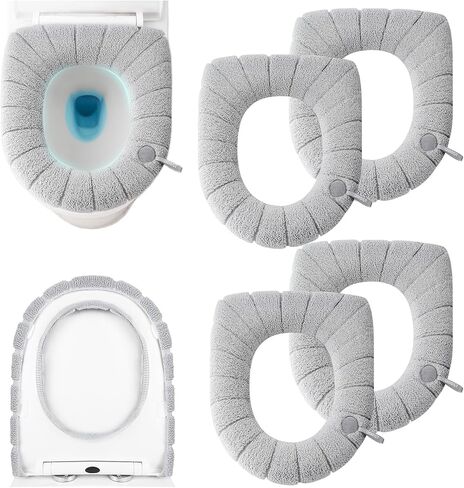 4 Pieces Toilet Seat Pad Toilet Seat Covers with Handle Soft Bathroom Toilet Lid Cover Cushion Thicker Stretchable Washable Universal Size (Blue) in Saudi Arabia