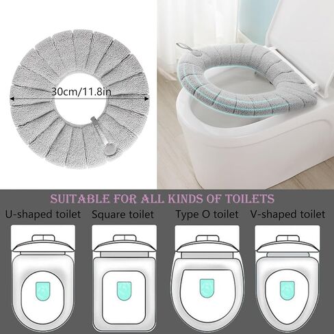 4 Pieces Toilet Seat Pad Toilet Seat Covers with Handle Soft Bathroom Toilet Lid Cover Cushion Thicker Stretchable Washable Universal Size (Blue) in Saudi Arabia