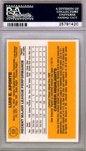 Luis Aponte موقعة 1983 بطاقة Donruss الصاعد #109 Boston Sox PSA/DNA #25791420 - بطاقات موقعة بالبيسبول in Saudi Arabia
