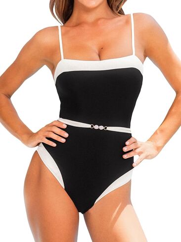 CUPSHE Women's One Piece Swimsuit Square Neck Bathing Suit Color Block Crisscross Back Cutout Adjustable Straps Self Tie in Saudi Arabia