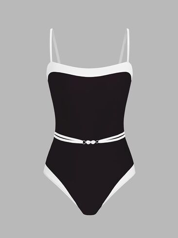 CUPSHE Women's One Piece Swimsuit Square Neck Bathing Suit Color Block Crisscross Back Cutout Adjustable Straps Self Tie in Saudi Arabia