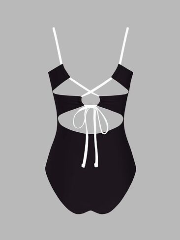 CUPSHE Women's One Piece Swimsuit Square Neck Bathing Suit Color Block Crisscross Back Cutout Adjustable Straps Self Tie in Saudi Arabia