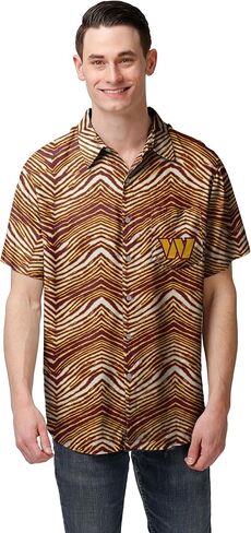 Zubaz Men's Officially Licensed NFL Exclusive Team-Themed Short Sleeve Button Up Shirt for Football Fans and Game Days in Saudi Arabia