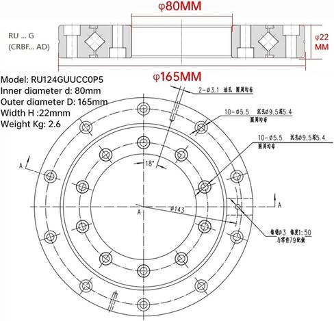 1PCS RU124X UUCC0P5 RU124GUUCC0P5 CRBF8022 80X165X22MM Crossed Roller Bearings(RU124XUUUCC0P5) in Saudi Arabia