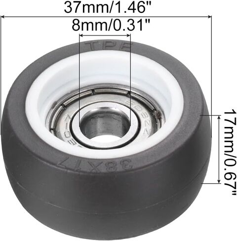 PATIKIL TPE Pulley Wheel 8x37x17mm, 4 Pack 608zz Bearing Sliding Conveyor Roller Wheel for Furniture Wardrobe Door Hardware Driving Machinery, Black in Saudi Arabia