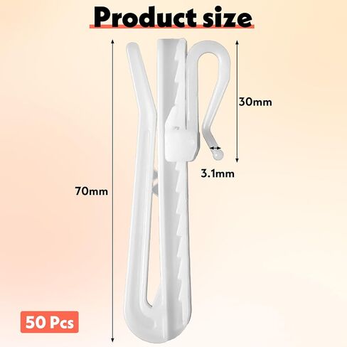 7 CM Plastic Curtain Hooks, 50 PCS Adjustable Pinch Curtain Hook Clips Drapery Hooks for Pleated Drapes Ratchet System Pinch Pleat Curtains Hook for Window Curtains, Door-Curtain, Shower-Curtain in Saudi Arabia