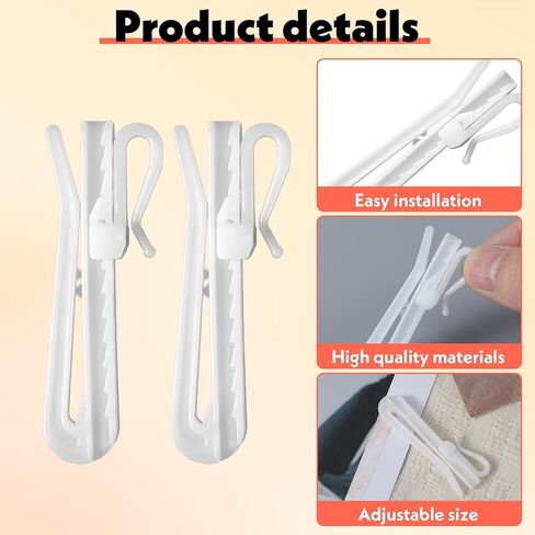 7 CM Plastic Curtain Hooks, 50 PCS Adjustable Pinch Curtain Hook Clips Drapery Hooks for Pleated Drapes Ratchet System Pinch Pleat Curtains Hook for Window Curtains, Door-Curtain, Shower-Curtain in Saudi Arabia