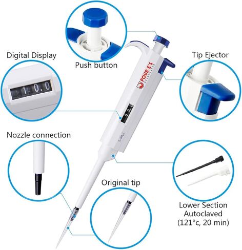 FOUR E'S SCIENTIFIC 1-10ML Single-Channel Pipettor Adjustable Variable Volume Micropipette High Accurate Pipettor for Laboratory in Kuwait