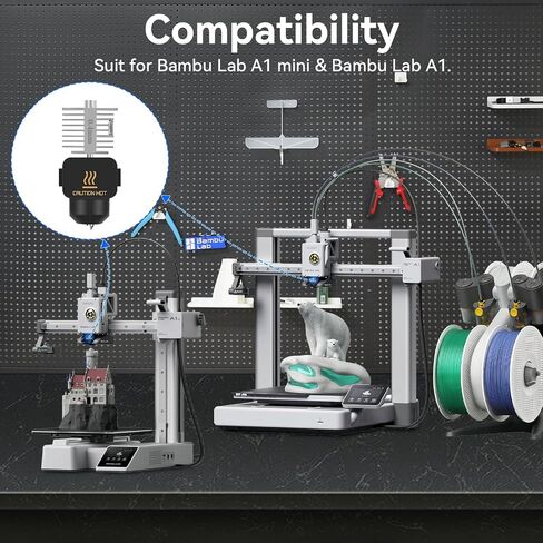 الأصلي A1/A1 Mini Hotend 0.4 مم فوهة فوهة الفولاذ المقاوم للصدأ السرعة السريعة والبنية العالية بنية متكاملة ببديل الساخن مع غطاء السيليكون متوافق مع Bambu Lab A1/A1 Mini 3D Printers-2pcs in Kuwait
