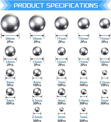 14values 304 Kit Kit Dreaision Balls Kit 1mm 2mm 2mm 2.5mm 3mm 3.5mm 4mm 4.5mm 5mm 5mm 5mm 6mm 8mm 9mm 9mm 10mm Bicecle Call Call in Kuwait