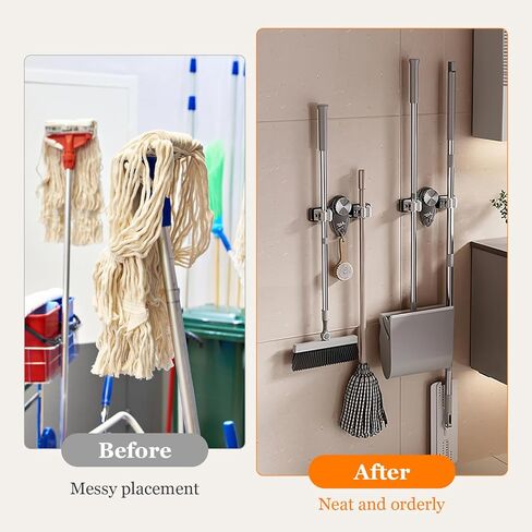 2PCS Broom Holder Mop Hanger ، No Concling مطلوب منظم شماعات المكنسة ، حائط Holder الحمام ، المطبخ ، المكتب ، غرفة المرافق ، غرفة الغسيل (أبيض+رمادي) in Kuwait