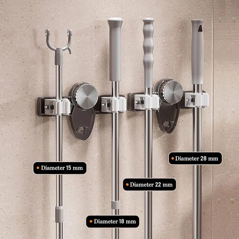 2PCS Broom Holder Mop Hanger ، No Concling مطلوب منظم شماعات المكنسة ، حائط Holder الحمام ، المطبخ ، المكتب ، غرفة المرافق ، غرفة الغسيل (أبيض+رمادي) in Kuwait