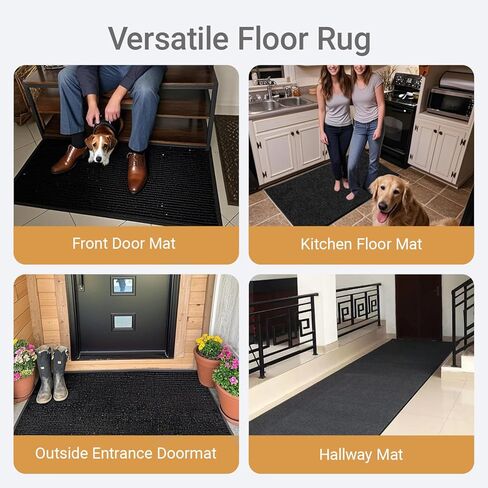 Outdoor Entry Rubber Rug, 5'x3' Commercial Heavy Duty Rubber Large Exterior Door Mat, Industrial Non-Slip Waterproof Welcome Floor Mats for Garage, Kitchen, Patio, Charcoal Grey 60" x 36" in Saudi Arabia