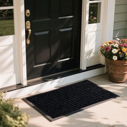 Outdoor Entry Rubber Rug, 5'x3' Commercial Heavy Duty Rubber Large Exterior Door Mat, Industrial Non-Slip Waterproof Welcome Floor Mats for Garage, Kitchen, Patio, Charcoal Grey 60" x 36" in Saudi Arabia