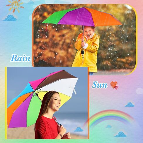 Cunno 12 Pieces Rainbow Umbrella Portable Tri Folded Umbrella 10 Ribs Folding Travel Umbrella Windproof Compact Rainbow Umbrella Collapsible Pride Umbrella for Women Men Kids Rain Travel in Kuwait