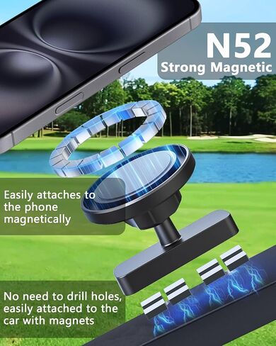 Magnetic Golf Cart Phone Holder：360 ° Rotatable Anti Shake Alloy Phone Mount Compatible with Mag-Safe iPhone 16-12 - Golf Cart Accessories Suitable for EZGO, Club Car, Yamaha, Icon in Saudi Arabia