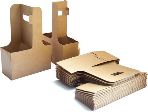 2 Cup Disposable Drink Carrier with Handle, 25 Pack Disposable Kraft Paperboard Drink Carrier for Hot Cold Drinks, Take Out Cup Carriers to Go Drinks Cup Holder Food Delivery in Saudi Arabia