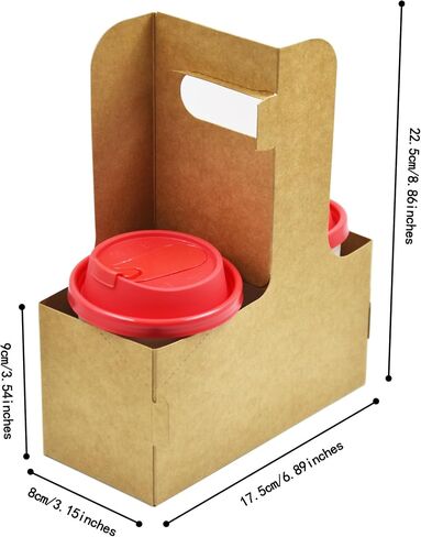 2 Cup Disposable Drink Carrier with Handle, 25 Pack Disposable Kraft Paperboard Drink Carrier for Hot Cold Drinks, Take Out Cup Carriers to Go Drinks Cup Holder Food Delivery in Saudi Arabia
