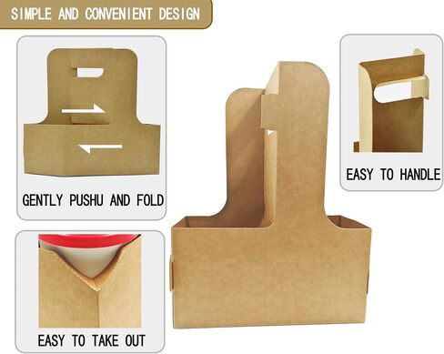 2 Cup Disposable Drink Carrier with Handle, 25 Pack Disposable Kraft Paperboard Drink Carrier for Hot Cold Drinks, Take Out Cup Carriers to Go Drinks Cup Holder Food Delivery in Saudi Arabia