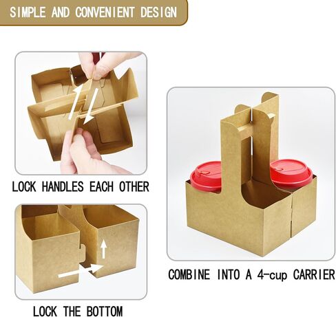 2 Cup Disposable Drink Carrier with Handle, 25 Pack Disposable Kraft Paperboard Drink Carrier for Hot Cold Drinks, Take Out Cup Carriers to Go Drinks Cup Holder Food Delivery in Saudi Arabia