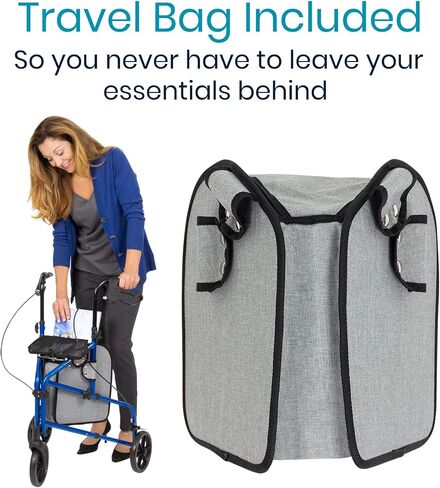 Vive Mobility 3 Wheel Walker - لفة ثلاثية العجلات لكبار السن - وزن خفيف ، قابلة للطي ، ضيقة ، ثقيلة - للنساء المسنات - قابلة للطي ثلاثية ثلاث عجلات مع كيس سلة in Kuwait
