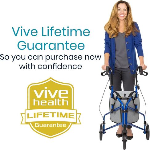 Vive Mobility 3 Wheel Walker - لفة ثلاثية العجلات لكبار السن - وزن خفيف ، قابلة للطي ، ضيقة ، ثقيلة - للنساء المسنات - قابلة للطي ثلاثية ثلاث عجلات مع كيس سلة in Kuwait
