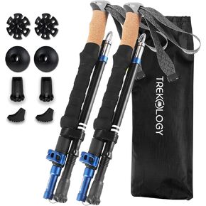TREKOLOGY Trekking Poles Collapsible Nordic Hiking Poles - Cork Handle 2pc Ultralight Folding Walking Sticks, Hiking Sticks, Lightweight Aluminum Foldable Trekking Walking Sticks for Seniors Women Men in Kuwait