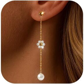 IMBOS Pearl Earrings 14k Gold Plated Daisy Flower Stud Earrings for Women Ball Stud Flat Back Earring Hypoallergenic Statement Earring Trendy Jewelry Gift for Women in Saudi Arabia