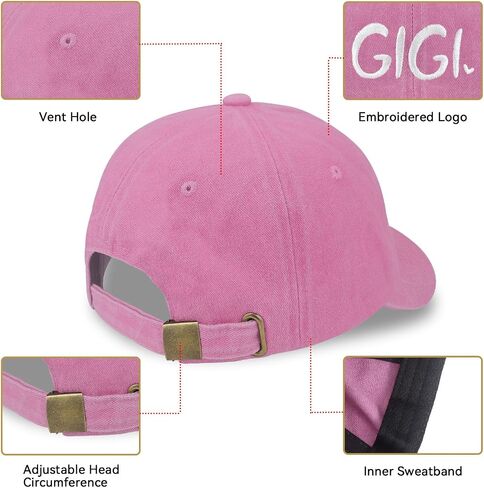 Gigi Hat for Women, Gigi Gifts for Grandma, Funny Embroidery Adjustable Cotton Retro Baseball Cap Pink in Saudi Arabia