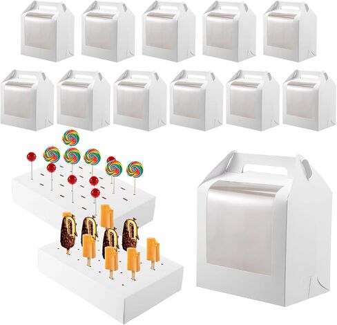 12pcs Portable Cake Pop Holder Boxes,Pop Boxes Packaging, Display Stand with Clear Window,white Cakesicle in Saudi Arabia