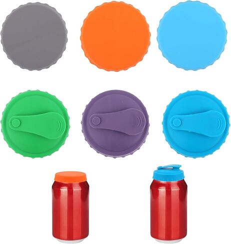 6pcs الصودا السيليكون علبة علبة ، بما في ذلك 3 مع ثقب القش و 3 يمكن أن يغطي البوب ​​الغازي القابل لإعادة الاستخدام بالكامل غطاء القمم العليا للحفاظ على الكربنة لمشروبات عصير البيرة (6 ألوان) in Saudi Arabia