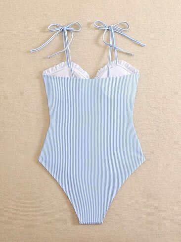 Womens 1 Piece Swimsuits Women's Sexy Tight Lace Holiday Blue and White Striped Casual One-Piece in Saudi Arabia