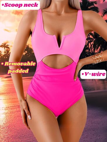 Womens V-Wire Color Block Swimsuit ، مثير مقطوع من Monokini ، بدلات الاستحمام قطعة واحدة ، التحكم في البطن 2025 in Saudi Arabia