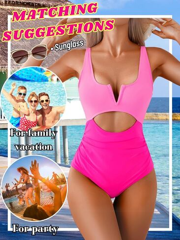 Womens V-Wire Color Block Swimsuit ، مثير مقطوع من Monokini ، بدلات الاستحمام قطعة واحدة ، التحكم في البطن 2025 in Saudi Arabia
