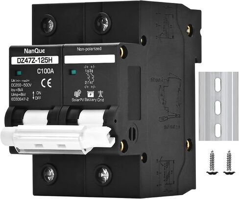 DC 100A 125A 150A MCB 260V 500V Solar Panel Protector Battery Isolation Switch Positive Negative Lines Automatic Trip Overload Short-Circuit Thermomagnetic C Curve Action (100A) in Kuwait