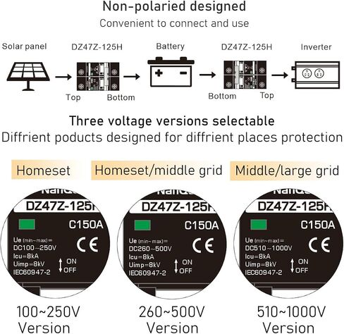 DC 100A 125A 150A MCB 260V 500V Solar Plant Pretore Battertor Battern Switch Lines Overformatic Tomatic Tomatic Overload ThermoMagnitic Curve Curve (100a) in Saudi Arabia