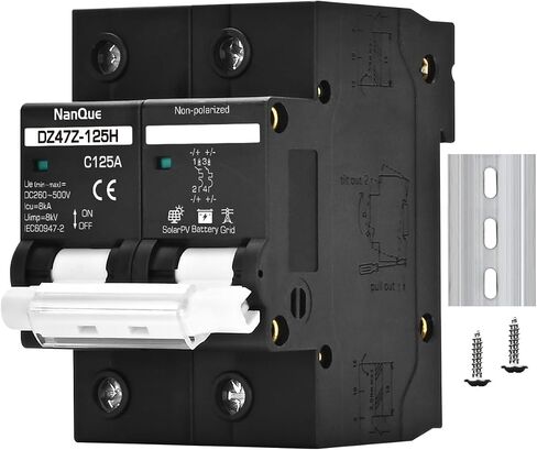 DC 100A 125A 150A MCB 260V 500V Solar Panel Protector Battery Isolation Switch Positive Negative Lines Automatic Trip Overload Short-Circuit Thermomagnetic C Curve Action (100A) in Kuwait